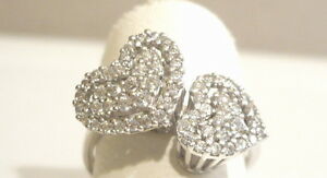 【送料無料】ネックレス ホワイトゴールドリングダブルwhite gold ring 18kt heart double with zircons|hokushin