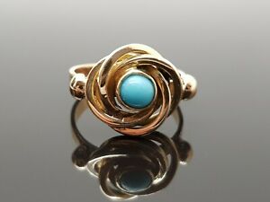 【貨物輸送無料】首飾り アンティークターコイズノットプロミスリングイエローゴールドサイズrare antique turquoise lovers knot   promise  ring 18コンピュータ断層撮影法 yellow gold size o 12