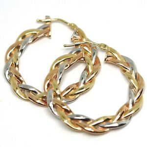 【貨物輸送無料】首飾り イアリングホワイトゴールドピンクイエロー750 1832糎 kearrings circle white gold, pink and yellow 750 18k, braid flat, 32 糎