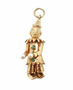 【貨物輸送無料】首飾り イエローゴールドビンテージターコイズ14k yellow gold vintage articulated clown turquoise pearl charm