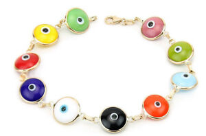【貨物輸送無料】首飾り 14k 8イェローゴールドmultiin14k yellow gold multicolored evil eye bracelet 8 inches