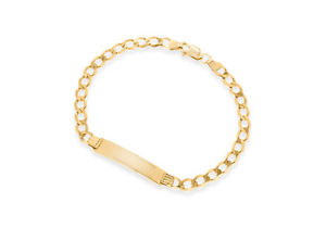 【貨物輸送無料】首飾り イエローゴールドフラットブレスレット9コンピュータ断層撮影法 yellow gold 120 flat curb id bracelet 19糎75