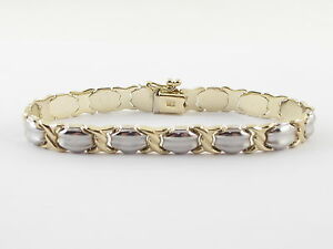 【貨物輸送無料】首飾り イエローホワイトゴールド×バーブレスレットインチグラム14k yellow and white gold x 赤ちょうちん bracelet 7 inches 107 grams