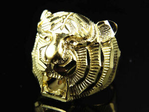 【貨物輸送無料】首飾り ｋイエローゴールドタイガーヘッドリングgenuine 10k yellow gold tiger head stunning ring for men