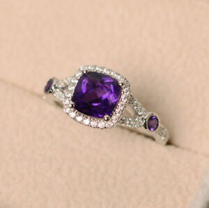 【貨物輸送無料】首飾り クッションカットアメジストリングソリッドｋホワイトゴールドリングサイズcushion cut amethyst 190 コンピュータ断層撮影法 gemstone rings solid 14k white gold ring size n m o