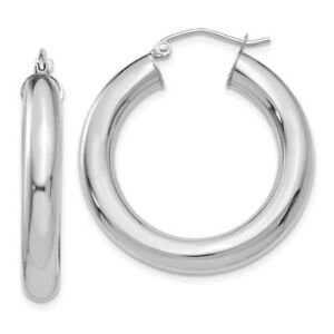 【貨物輸送無料】首飾り ｋホワイトゴールドフープイヤリング14k white gold 5粍 polished lightweight hoop earrings