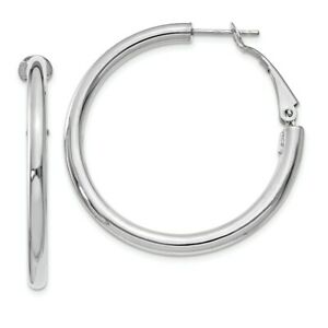 【貨物輸送無料】頸飾り ｋホワイトゴールドラウンドフープイヤリング14k white gold 3x30粍 polished round hoop earrings 男女兼用アクセサリー-ジュエリー・アクセサリー