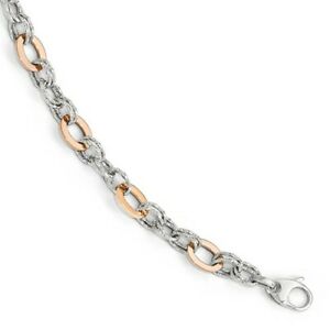【貨物輸送無料】首飾り ホワイトローズゴールドリンクブレスレットトグルクラスプテクスチャード14 kt white amp; rose gold shiny rounded rolo link bracelet toggle clasp textured