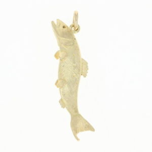 【貨物輸送無料】首飾り イエローゴールドトラウトペンダントtextured fish charm  18k yellow gold trout pendant