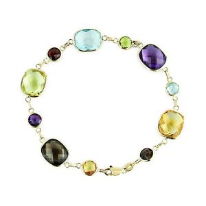 【貨物輸送無料】首飾り イエローゴールドブレスレットラウンドクッションインチ14k yellow gold gemstone bracelet with round and cushion gemstones 75 inches