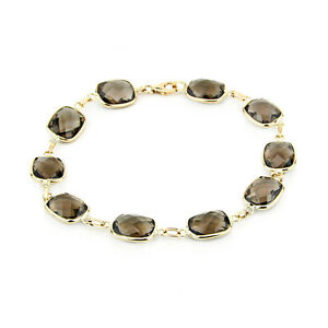 【貨物輸送無料】首飾り イエローゴールドブレスレットクッションカットスモーキートパーズインチ14k yellow gold gemstone bracelet with cushion cut smoky topaz 75 inches