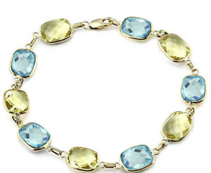 【貨物輸送無料】首飾り クッションカットレモントパーズ75in14kイェローゴールド14k yellow gold bracelet with cushion cut lemon and blue topaz 75 inches