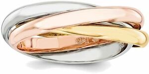 【貨物輸送無料】首飾り 14kトリ輪っか14k tricolor gold polished rolling ring