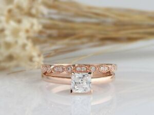 【送料無料】ネックレス　122 tcwカットセット122 tcw princess cut bridal wedding engagement ring set in rose gold for women
