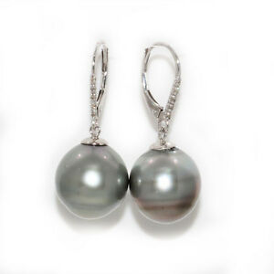 【送料無料】ネックレス　タヒチイヤリングホワイトゴールドtahitian pearl daimond dangle earrings 14kt white gold 13mm｜hokushin