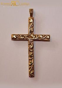【貨物輸送無料】首飾り ソリッドゴールドスワールクロスペンダントlarge solid swirl cross pendant  インチ 9コンピュータ断層撮影法 gold extra large 16g 40 x 70 粍 ep70