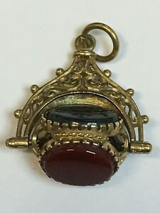 【送料無料】ネックレス　ヴィンテージイエローゴールドフォブセットvintage 9ct yellow gold 3 sided stone set spinning fob