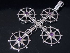 【送料無料】ネックレス　スターリングシルバーアメジストカボションクロスペンダントmodernist large sterling silver amp; amethyst cabochon cross pendant signed