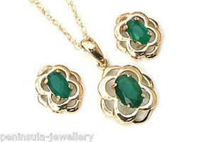 【送料無料】ネックレス　ゴールドセルティックグリーンペンダントイヤリングセットボックス9ct gold celtic green agate pendant and earring set made in uk gift boxed
