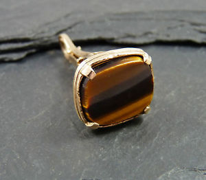 【送料無料】ネックレス　ヴィンテージゴールドキャッツアイフォブシールvintage 9ct gold tigers eye fob seal charm hallmarked｜hokushin