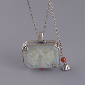 【送料無料】ネックレス ペンダントチェーンシルバーヒスイ listingf05 pendant with chain silver 925 to open blossom white jade rectangular|hokushin