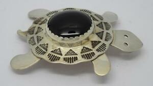 【送料無料】ネックレス　ネイティブアメリカンスターリングシルバーオニキスタートルペンダントブローチｊｙ***large native american sterling silver onyx turtle pendant brooch signed jy**｜hokushin