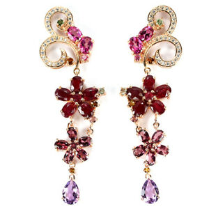 【送料無料】ネックレス big real ruby topaz rhdoolite amethyst touramline czsterling 925earringbig real ruby topaz rhdoolite amethyst touramline c|hokushin