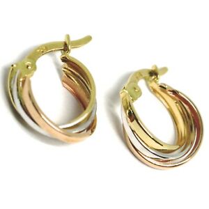 【送料無料】ネックレス　イアリングホワイトゴールドピンクイエロー750 182ミニ1 cm kearrings circle white gold, pink and yellow 750 18k, rod squared, mini 1 cm