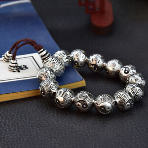 【送料無料】ネックレス　スターリングシルバービードリンクブレスレット listingpure 999 sterling silver 13mm taiji bead link bracelet 18cm l s999