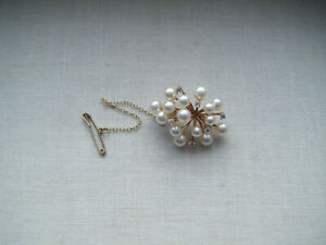 【送料無料】ネックレス ヴィンテージkイエローゴールドパールクリスタルクラスタブローチピンvintage 14k yellow gold pearl and crystal starburst cluster brooch pin|hokushin