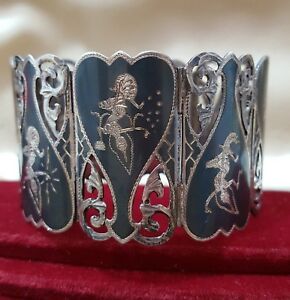 【送料無料】ネックレス　ビンテージスターリングシルバーブレスレットサイアムシルバーグラムvintage sterling silver bracelet, siam silver,very wide, nielloware, 58 gr, 1940 29,887円