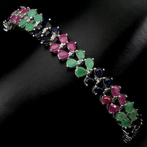 【送料無料】ネックレス　スターリングシルバーピンクルビーエメラルドサファイアブレスレットインチsterling silver 925 genuine pink ruby, emerald amp; sapphire bracelet 75 inch