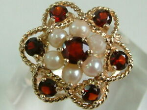 【送料無料】ネックレス　ヴィンテージイエローゴールドガーネットクラスタリングvintage 1970s 9ct yellow gold large garnet and pearls cluster ring