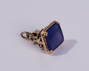 【送料無料】ネックレス　9ctイェローゴールドチャーム9ct gold fob yellow gold charm blue agate