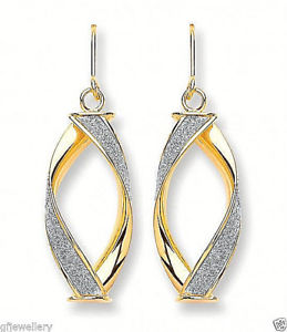 【送料無料】ネックレス　イエローゴールドスパイラルドロップイヤリング9ct hallmarked yellow gold sparkling moondust inlaid spiral drop earrings