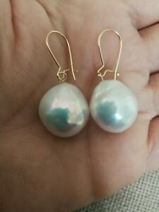 【送料無料】ネックレス　バロックソリッドゴールドイヤリングnatural large white baroque southsea pearls solid 18ct gold earrings｜hokushin