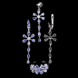 【送料無料】ネックレス スターリングシルバーペンダントサイズリングsterling silver 925 genuine tanzanitenearrings, pendant amp; ring size p12 us 8|hokushin
