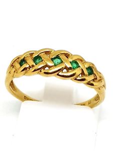 【送料無料】ネックレス イエローゴールドエメラルドドレスリングサイズ9ct yellow gold emerald plaits dress ring size n fully hallmarked|hokushin