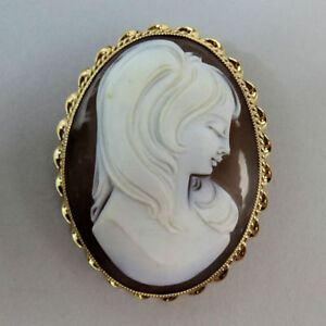 【送料無料】ネックレス　vintage 9k gold carved shell cameo broochsignedbirm1970 112gramsvintage 9k gold carved shell cameo brooch signed birm 1970