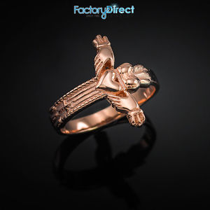 【送料無料】ネックレス kkローズゴールドクラシックッドクラダクロスリング10k 14k rose gold classic claddagh cross ring|hokushin
