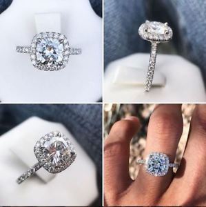 【送料無料】ネックレス　クッションホワイトカットハロースターリングシルバー2ct cushion cut white moissanite halo engagement ring 925 sterling silver