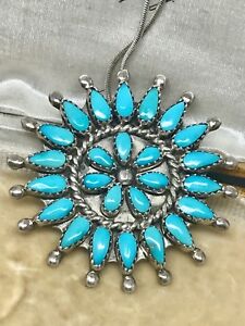 【送料無料】ネックレス　ビンテージターコイズプチシルバーネイティブアメリカンペンダントfantastic vintage zuni turquoise petit pointv silver native american pendant