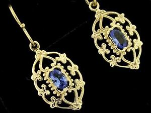 【送料無料】ネックレス kゴールドタンザナイトイヤリングドロップe069 genuine 9k gold natural tanzanite filigree dangle earrings ornate drops|hokushin
