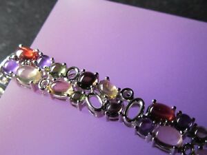 【送料無料】ネックレス　アメジストクオーツ925スターリングカボション925 sterling silver cabochon multigem bracelet with amethyst and smokey quartz