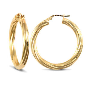 【送料無料】ネックレス 9ct4mmイアリング32mmladies 9ct gold twisted 4mm hoop earrings 32mm