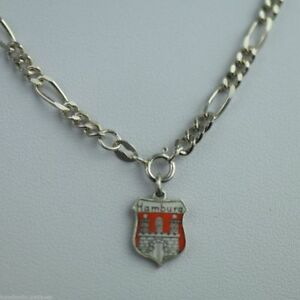 【送料無料】ネックレス　スターリングペンダントハンブルクドイツantique sterling silver chain enamel pendant hamburg germany charm solid gift