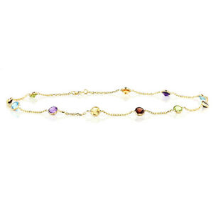 【送料無料】ネックレス　マルチカラー7インチ14kイェローゴールド14k yellow gold bracelet with round multicolor gemstones 7 inches