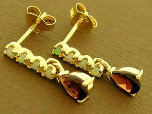 【送料無料】ネックレス　ソリッドゴールドガーネットオパールスタッドドロップイヤリングe038 lovely 9ct solid gold natural garnet amp; opal stud drop earrings｜hokushin 29,887円