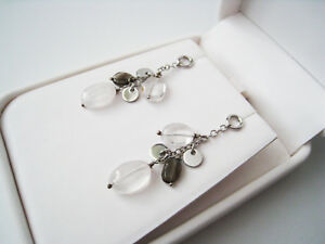 【送料無料】ネックレス　ホワイトゴールドクリアクォーツスモーキークォーツイヤリング 9ct white gold clear quartz amp; smokey quartz gemstone earrings