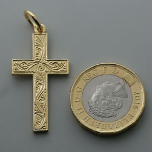 【送料無料】ネックレス イエローゴールドクロスペンダント¥ 9ct yellow gold ornate patterned cross pendant rrp 160 {bp1}|hokushin